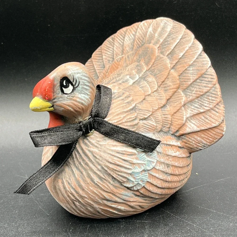 Vtg Hand Painted Ceramic Turkey Figurine Thanksgiving Decor Brown 4.5